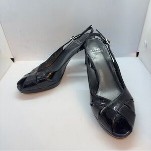 Stuwart Weitzman Slingback Peeptoe Black Patent Leather Heels Size 8M